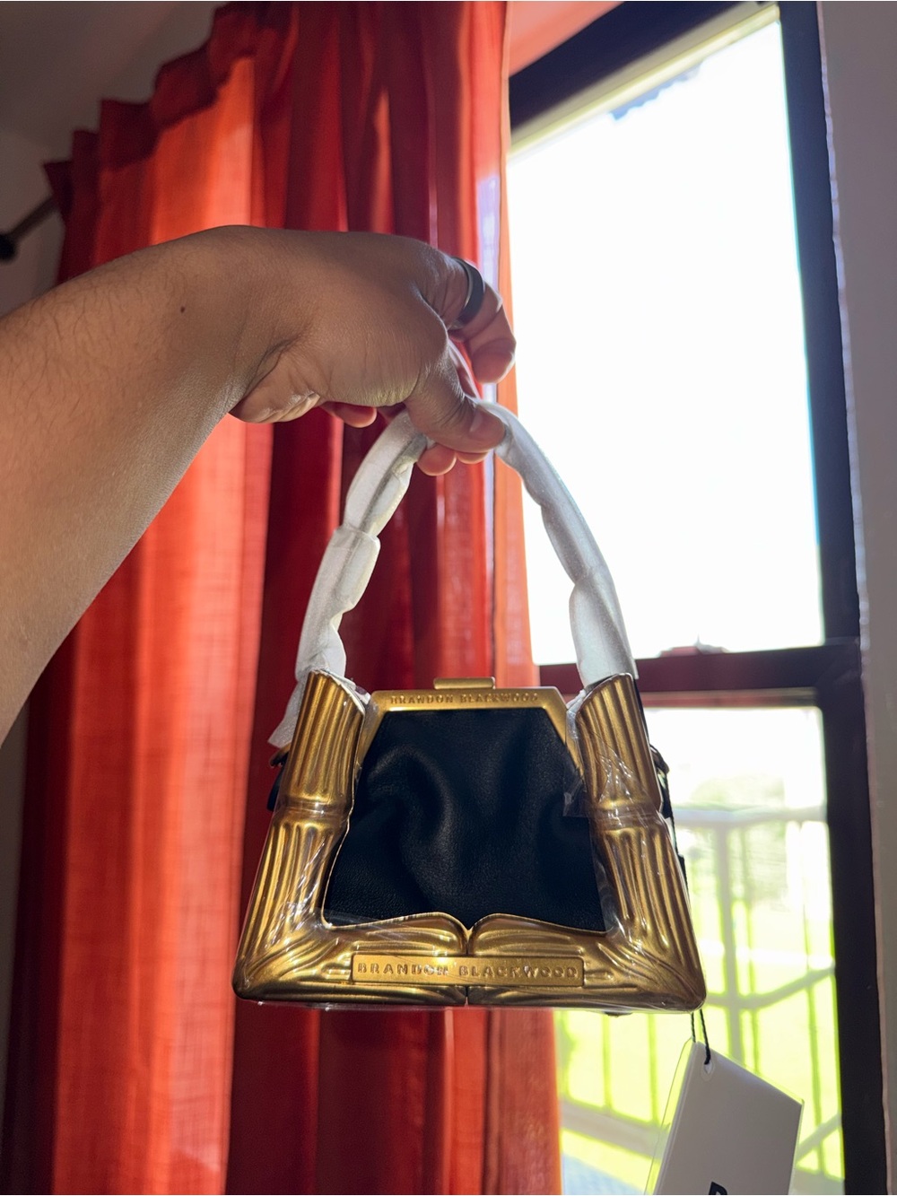 Brandon Blackwood Black Leather Mini Bag with Gold Frame